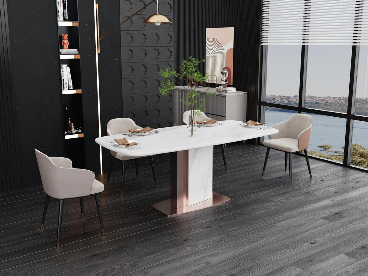 ESSTISCH MODIG Weiß 180x90x75 cm - Weiß, Stein (90/180/75cm) - FURNLUX