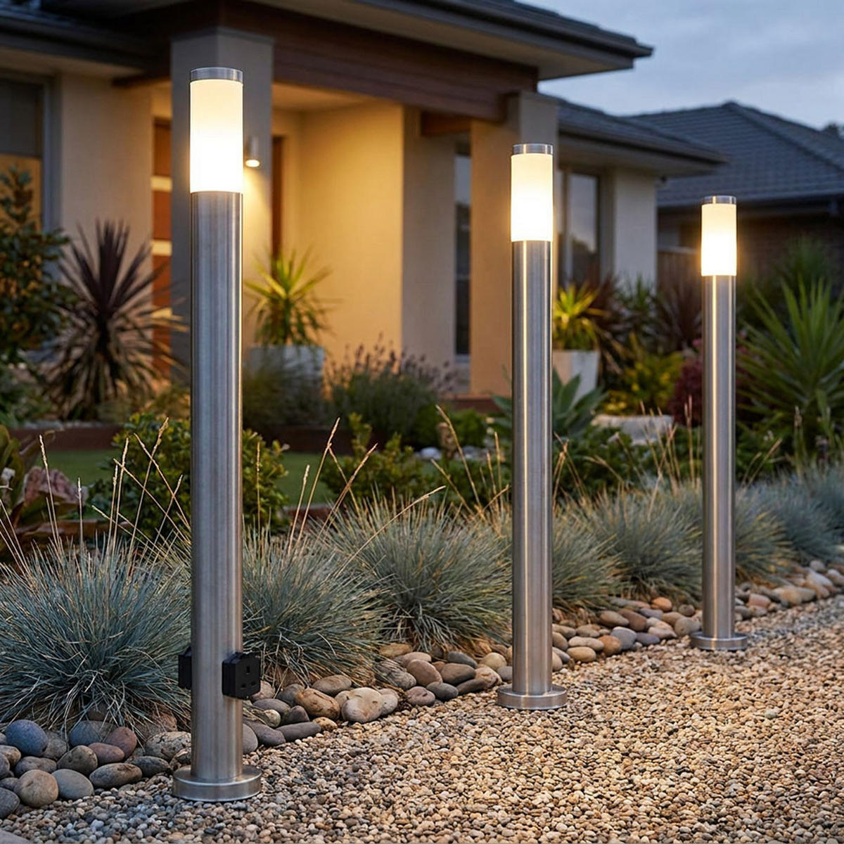 WEGLEUCHTE Edelstahl Opal Silber 3er Set - Silberfarben, Metall (12.7/12.7/110cm) - Globo Lighting