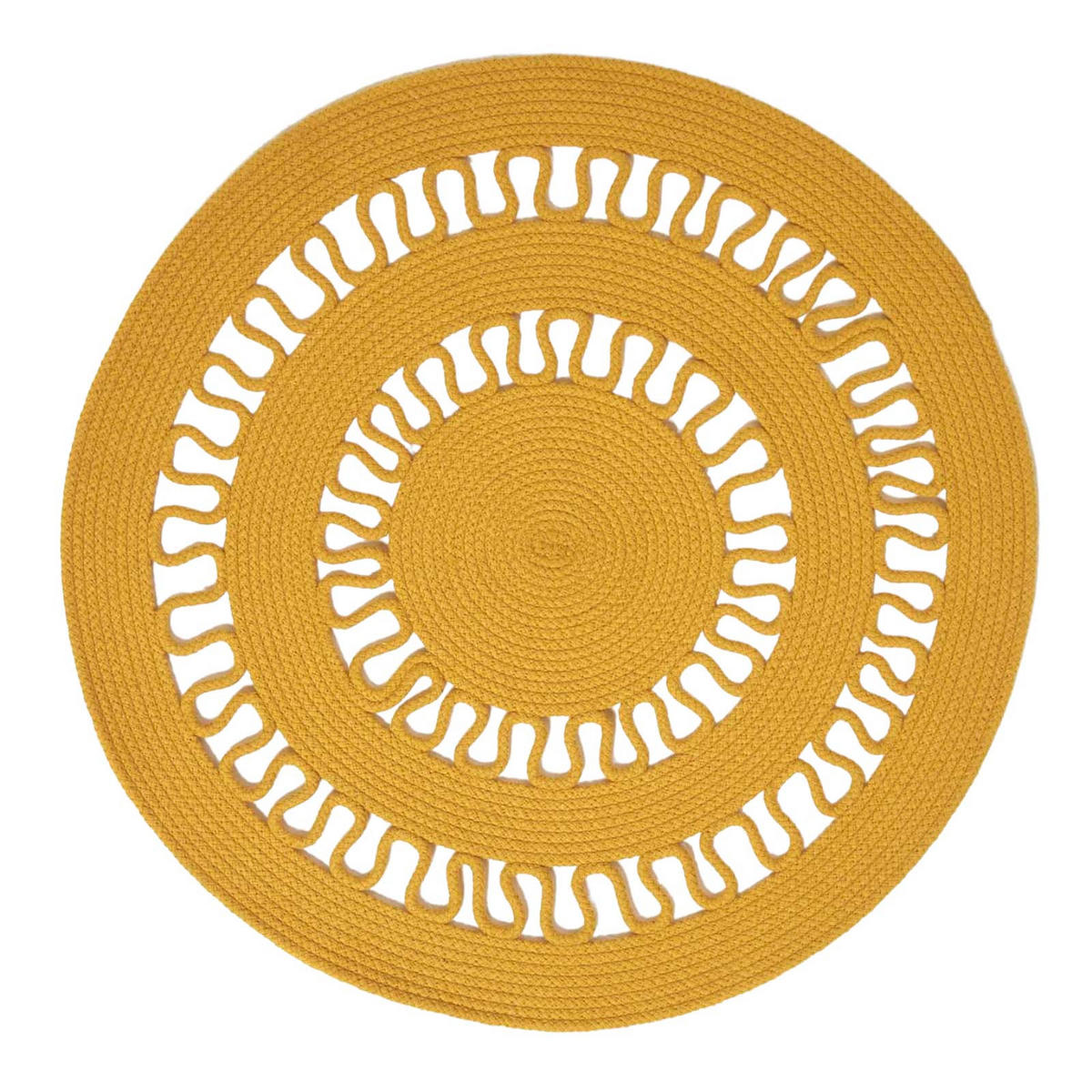 TEPPICH geflochten rund mit Häkel-Muster 70 cm - Currygelb, Textil (70/70cm) - Homescapes