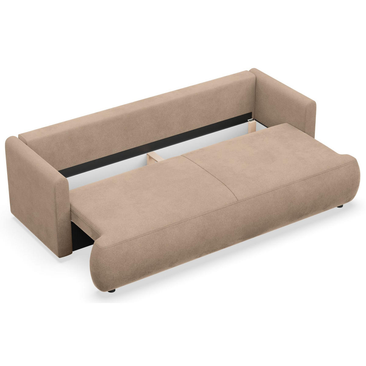 3-SITZER SOFA Ovo Mini Beige Velours Easy-Clean - Beige/Schwarz, Kunststoff/Textil (226/90/97cm) - Selsey