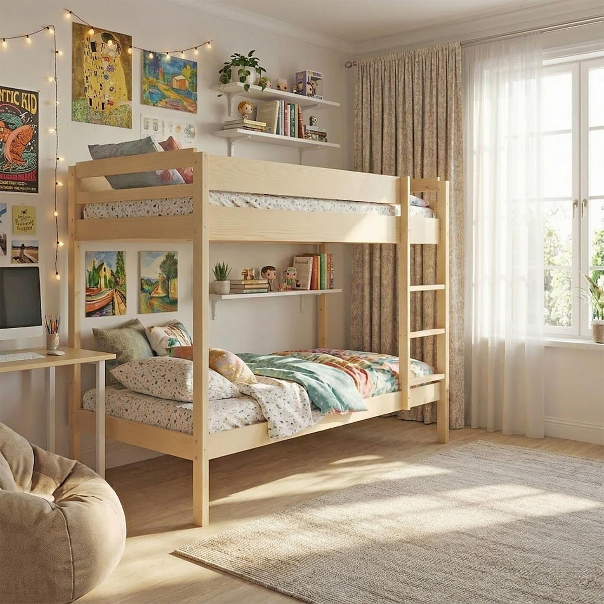 ETAGENBETT BRICE mit 2 Lattenroste / Bett 2x90x190 cm - Naturholtz - Multicolor, Holz (90/190cm) - Weber Industries