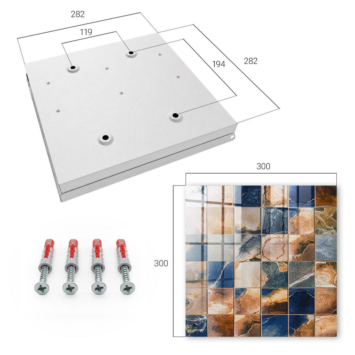 SCHLÜSSELBOX Weiß 30x30 cm – Türöffnung nach rechts - Marmormosaik - Braun, Metall (30/30/5cm) - TULUP