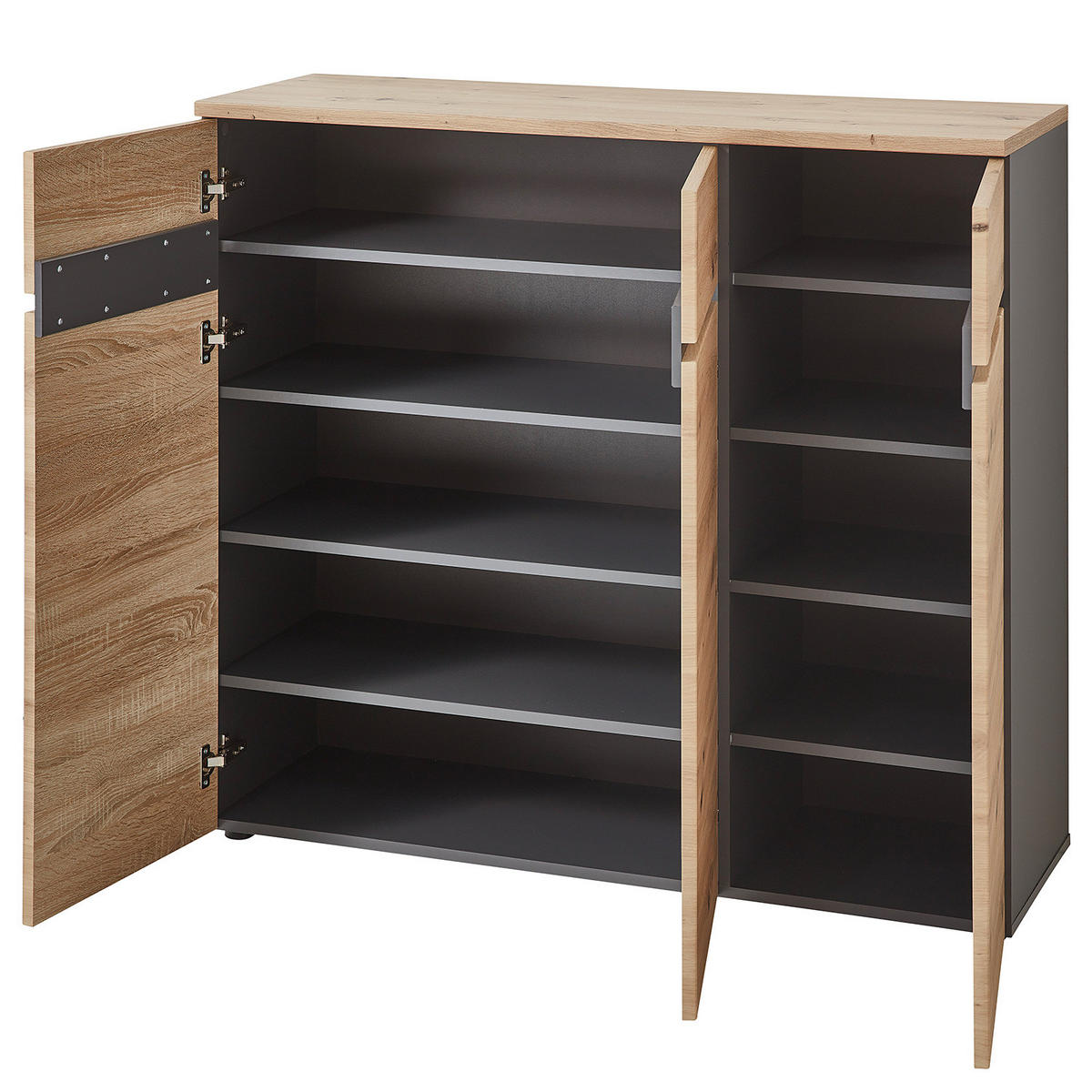 SCHUHKOMMODE - 120 cm - Schwarz/Eiche Artisan, Holzwerkstoff/Kunststoff (120/107/38cm) - home24