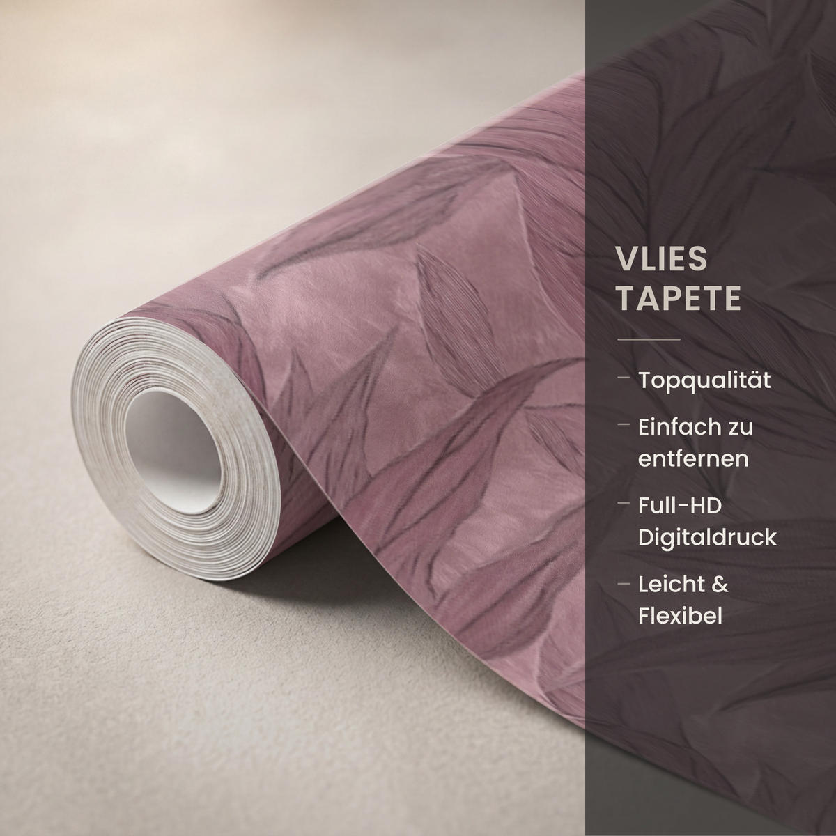 TAPETE - Blätter - Muster - Lila - 100x300 cm - Altrosa, Papier (100/300cm) - OnlyWow