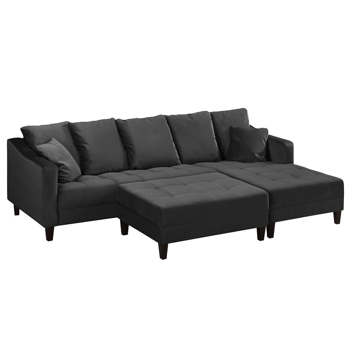 ECKSOFA mit Ottomane - Samt - Anthrazit, Textil (254/165cm) - home24