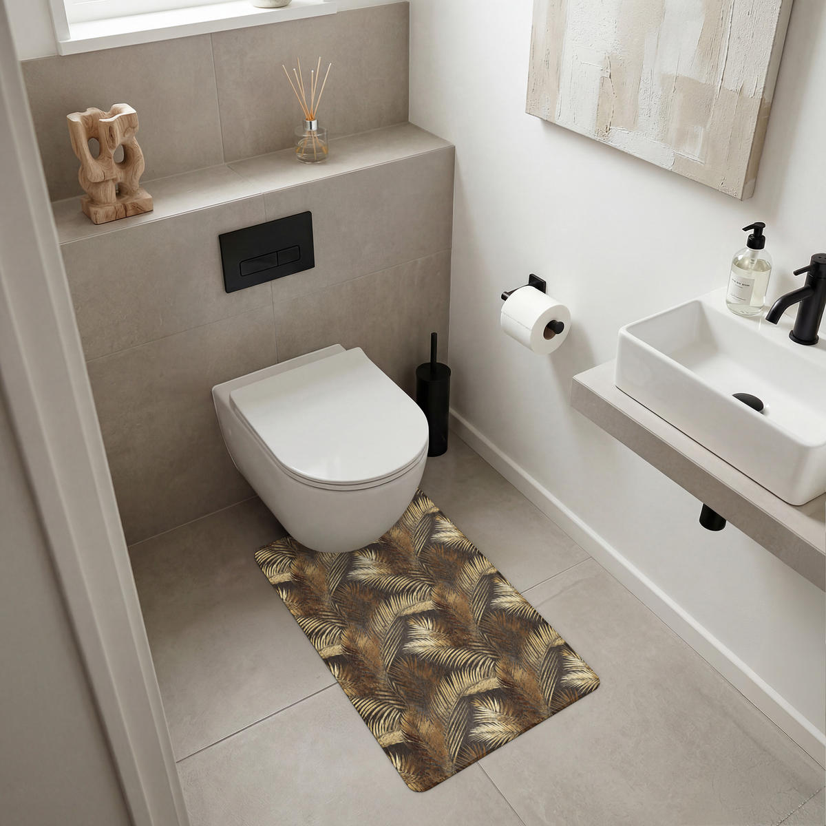 WC PŘEDLOŽKA Tropical - Listy - zlaté 50x80 cm - zlatá, textil/plast (50/1cm) - OnlyWow