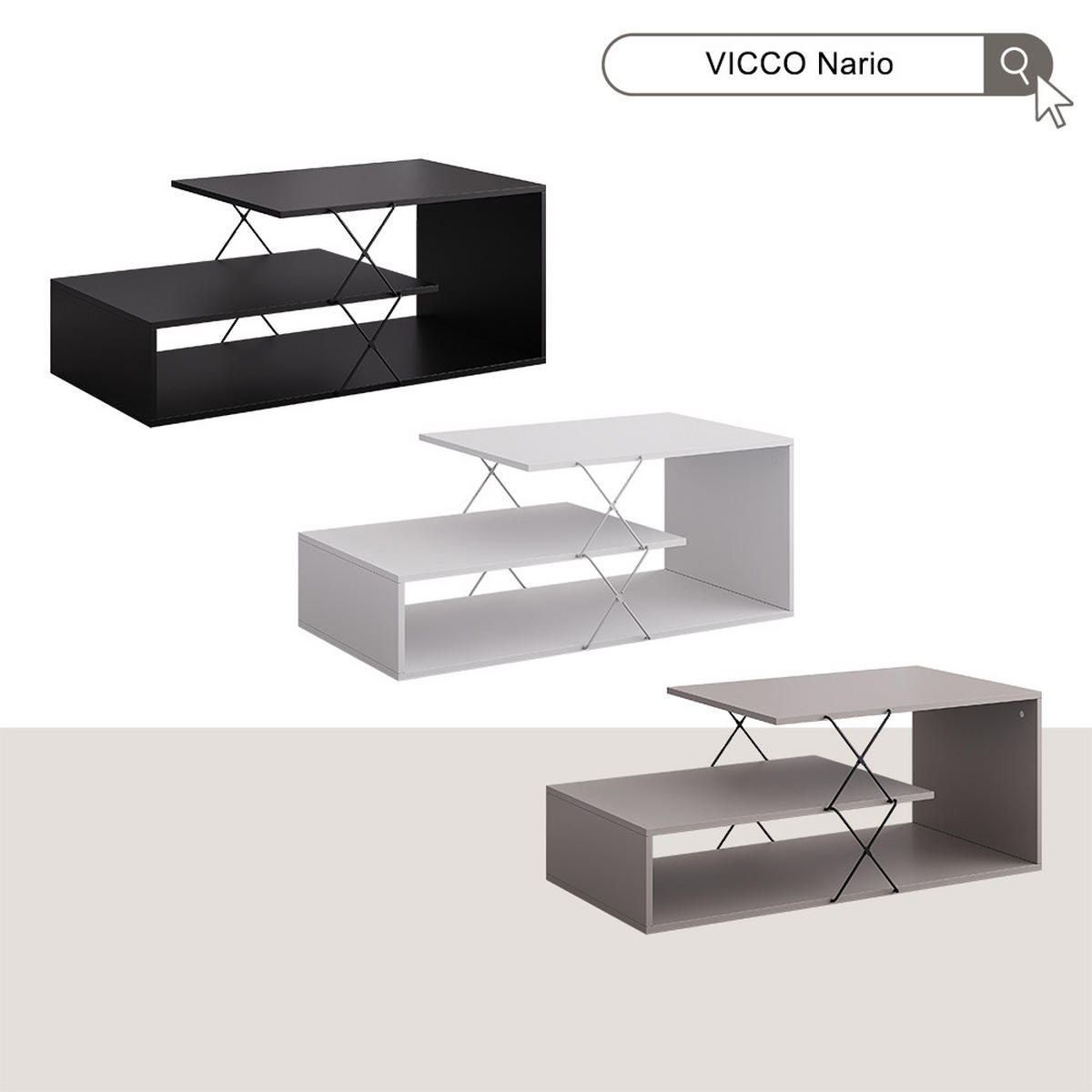 COUCHTISCH Nario Schwarz 100 x 50 cm - Schwarz, Holzwerkstoff (50/100/40.5cm) - Vicco