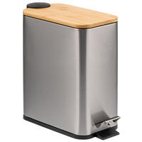 ABFALLEIMER, Edelstahl mit Bambusdeckel - Edelstahlfarben, Metall (14/28.5/30cm) - bremermann