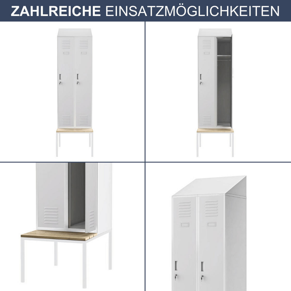 UMKLEIDESCHRANK Spind mit Sitzbank BARCA 2 Abteile 229,5x60x85cm Grau - Grau, Metall (60/229.5/85cm) - DELUKE