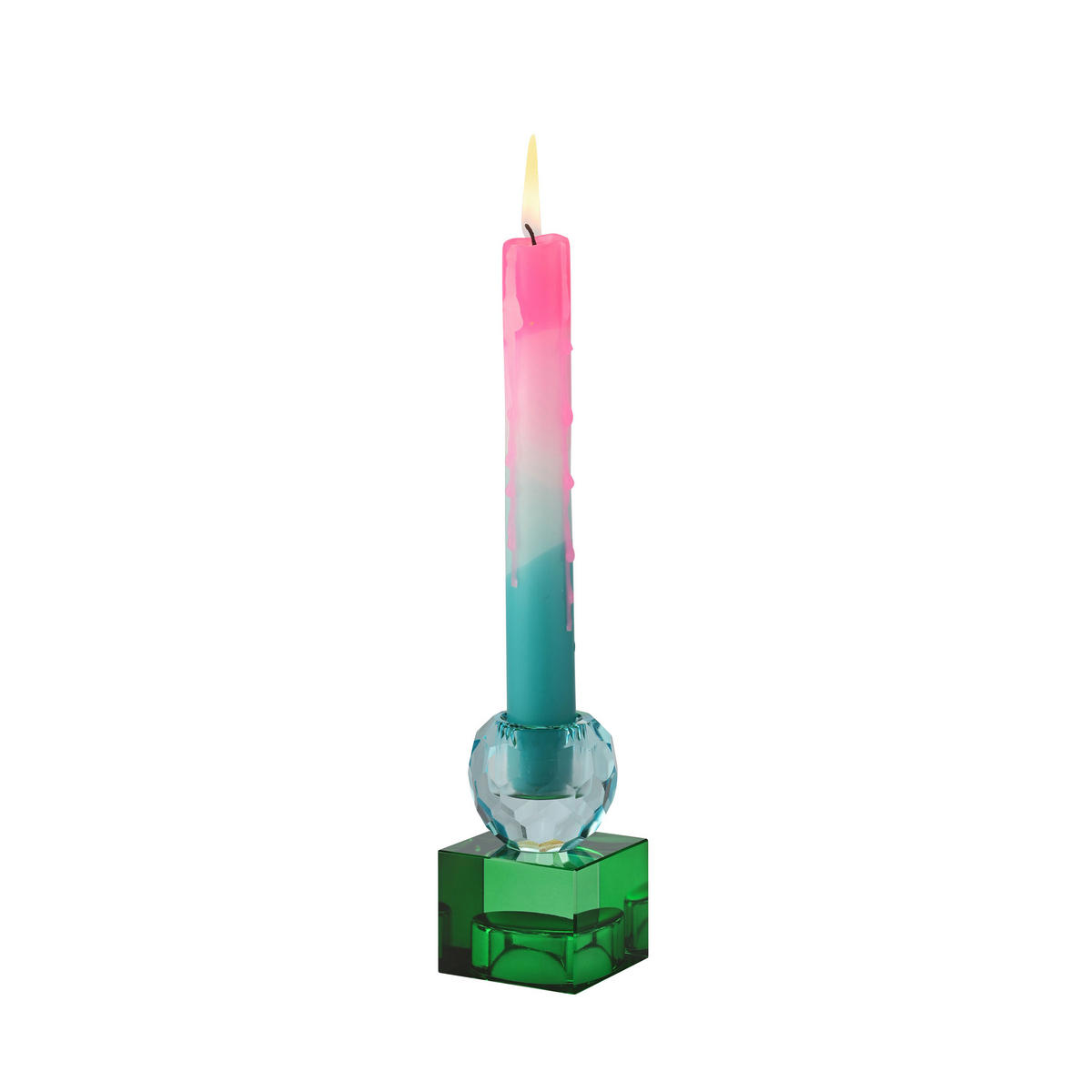 KERZENHALTER Sari Kugel Cube, Glas, Hellblau / Grün, H 8 cm - Blau, Glas (6/10/6cm) - Gift Company