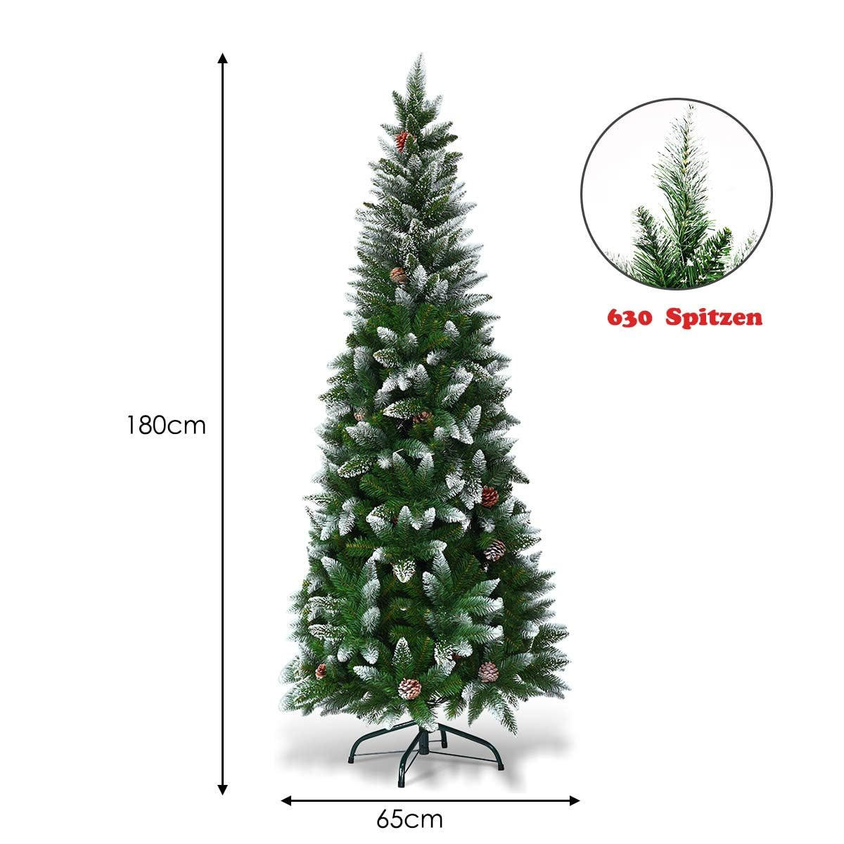 WEIHNACHTSBAUM schneebedeckte Tannenform mit Metallständer 180 cm grün - Grün, Metall (180cm) - COSTWAY