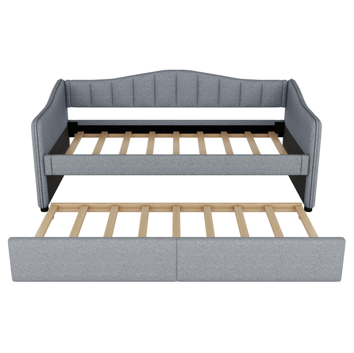 POLSTERBETT 90/200 cm Grau mit Ausziehbett und LED-Beleuchtung aus Leinen und MDF - Grau, Textil (90/200cm) - OKWISH