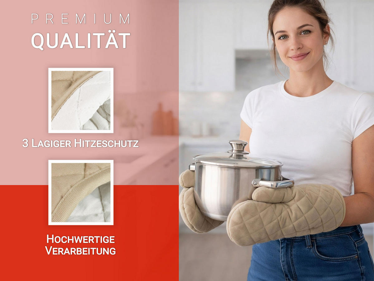 OFENHANDSCHUHE, 2er-Set, 18x28 cm, 100% Baumwolle, Beige - Hellbraun, Textil (18/28cm) - Zollner