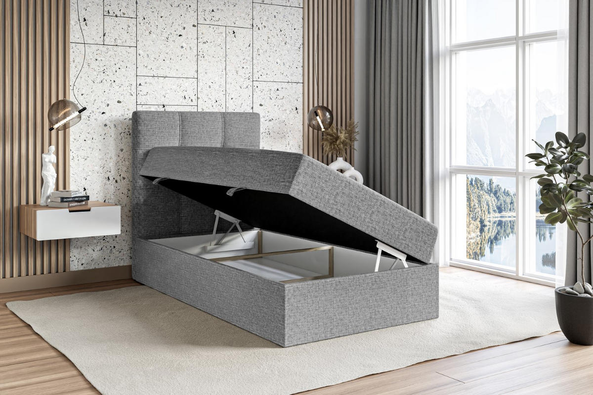 BOXBETT mit Matratze H3 und Lattenrost - MARCE - 90x200 - Links Grau - Grau, Holzwerkstoff (90/200cm) - ALTDECOR