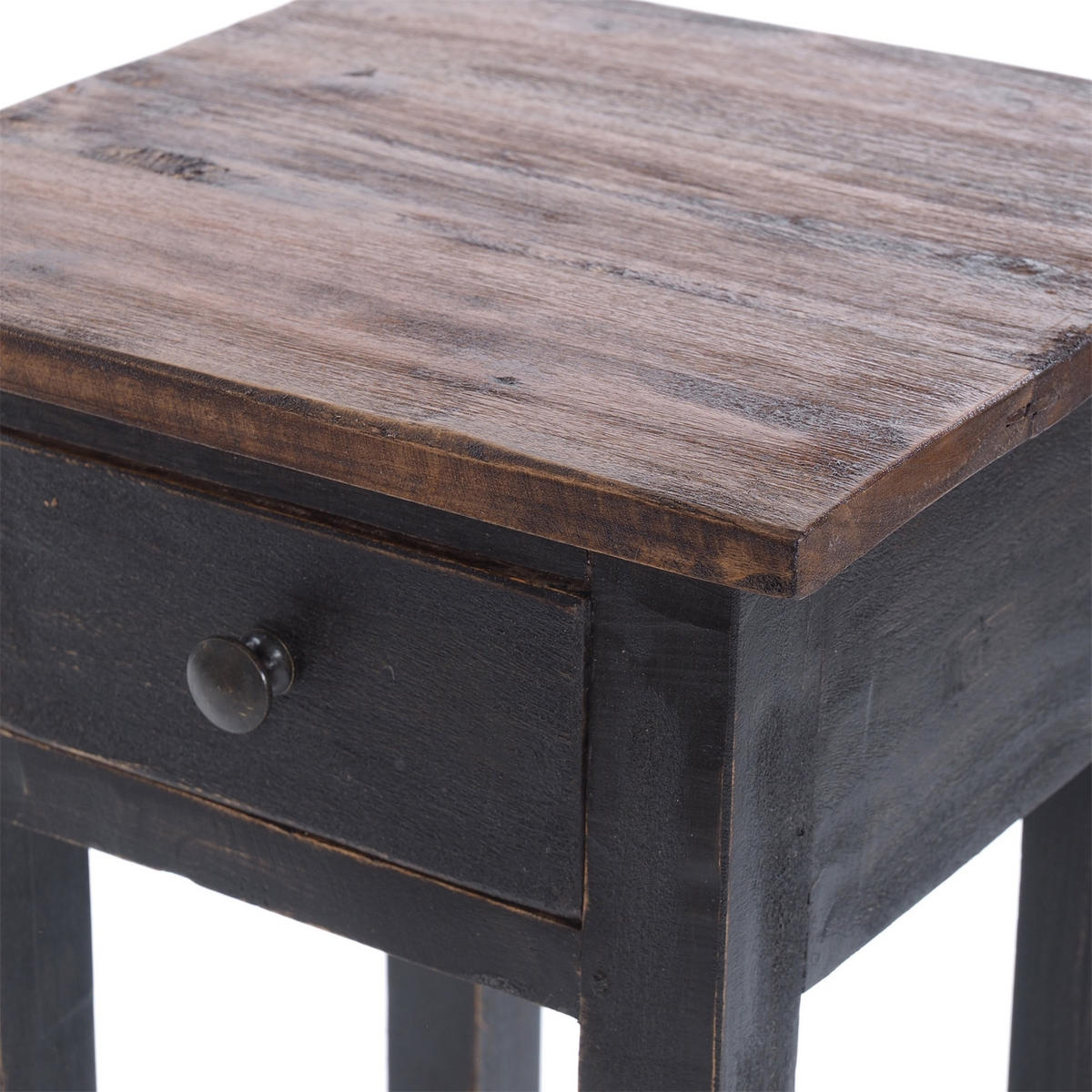 TELEFONTISCH DRAWER 65 Mahagoni Recyclingholz, mit Schublade 04 schwarz-natur - Graubraun, Holz (31/31/65cm) - DESIGN DELIGHTS