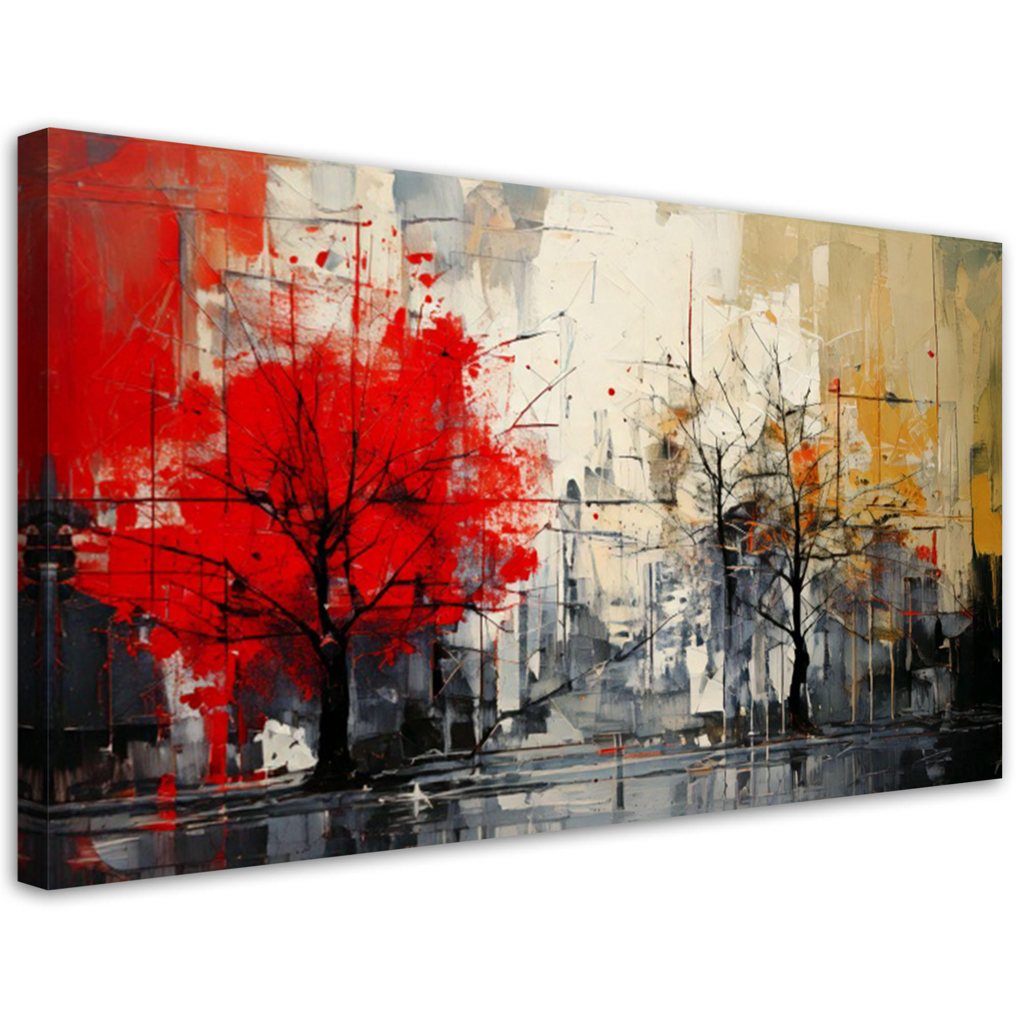 LEINWANDBILD Bäume Landschaft Abstraktion 120x60cm - Rot, Textil (120/60cm) - Feeby