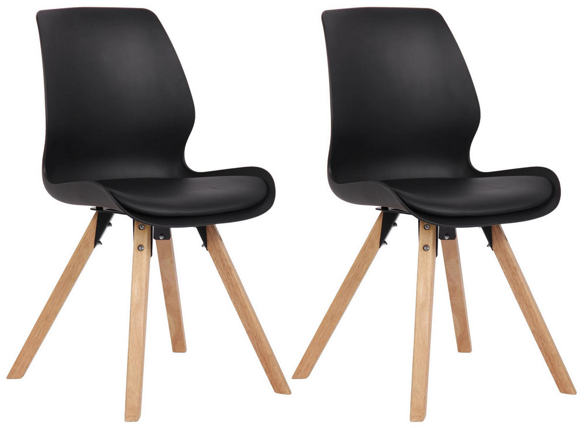 STUHL 2er Set Kunststoff schwarz - Eukalyptusholzfarben/Schwarz, Holz/Kunststoff (48/87/58cm) - CLP