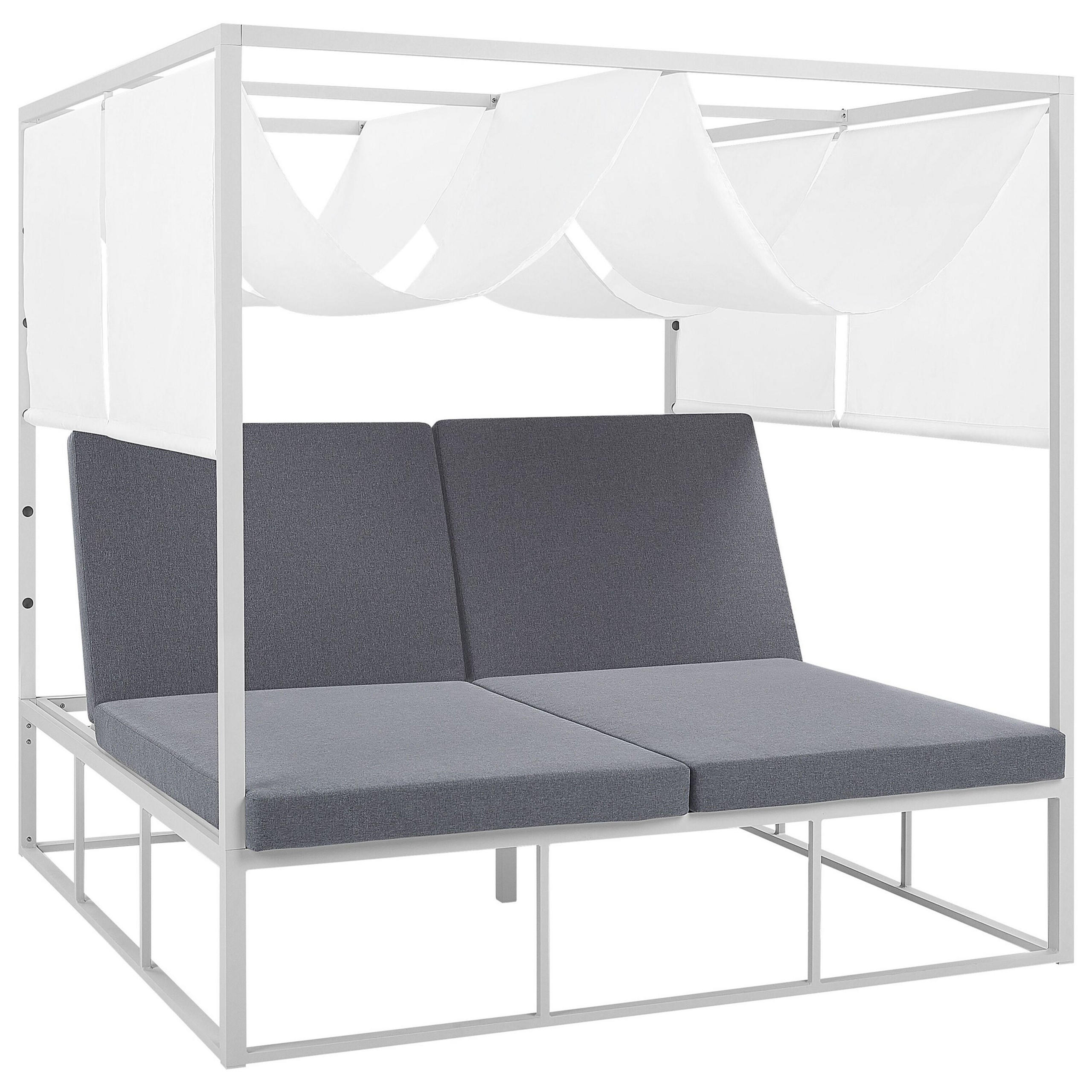 SONNENBETT mit Sonnendach Aluminium weiß Auflagen grau verstellbar PALLANZA - Weiß/Grau, Metall (195/196/196cm)