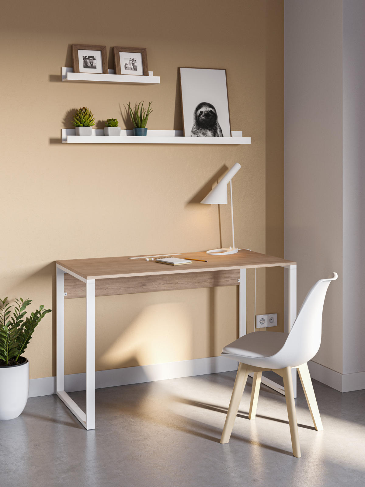 SCHREIBTISCH Inna Eiche 100/60/75 cm - Eichefarben/Weiß, Holzwerkstoff/Metall (60/100/75cm) - Decortie
