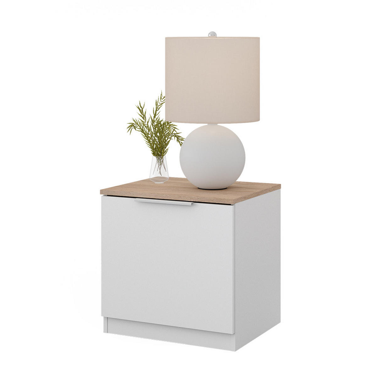NACHTTISCH Betti Weiß 50 x 50 cm mit 1 Türen - Weiß/Sonoma Eiche, Holzwerkstoff (50/50/42cm) - Vicco
