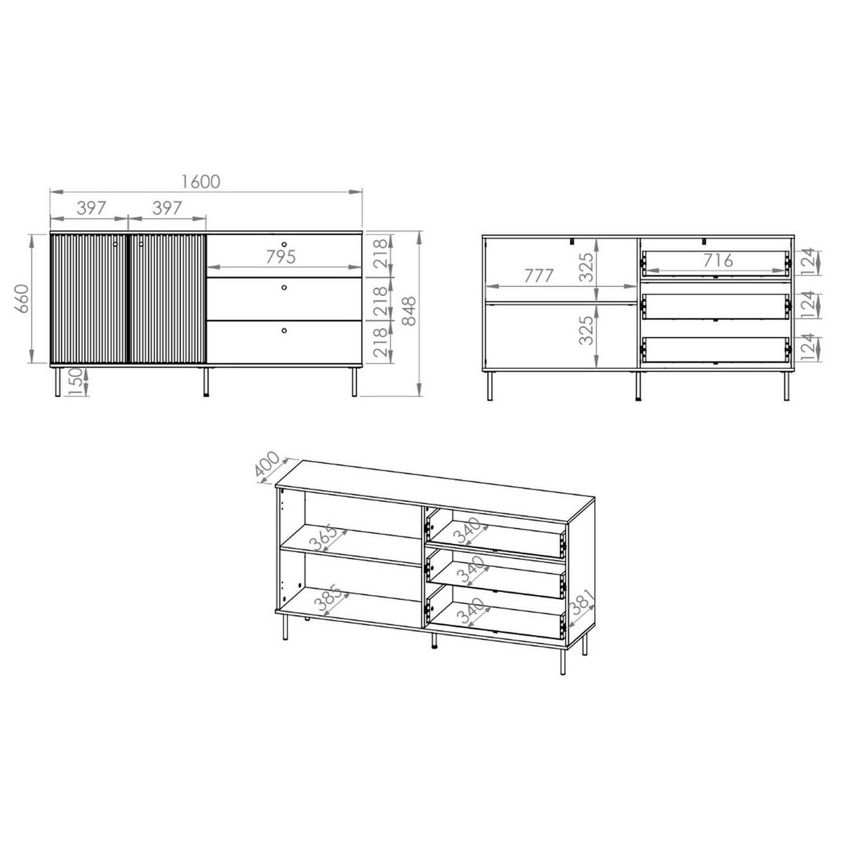 SIDEBOARD CALETTO Beige 160 cm - Beige/Goldfarben, Holzwerkstoff/Metall (160/84.8/40cm) - Selsey