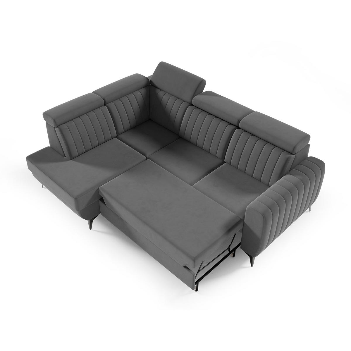 ECKSCHLAFSOFA Connor II verstellbare Kopfstützen, Dunkelgrau, links - Dunkelgrau/Schwarz, Textil (268/204cm) - Beautysofa