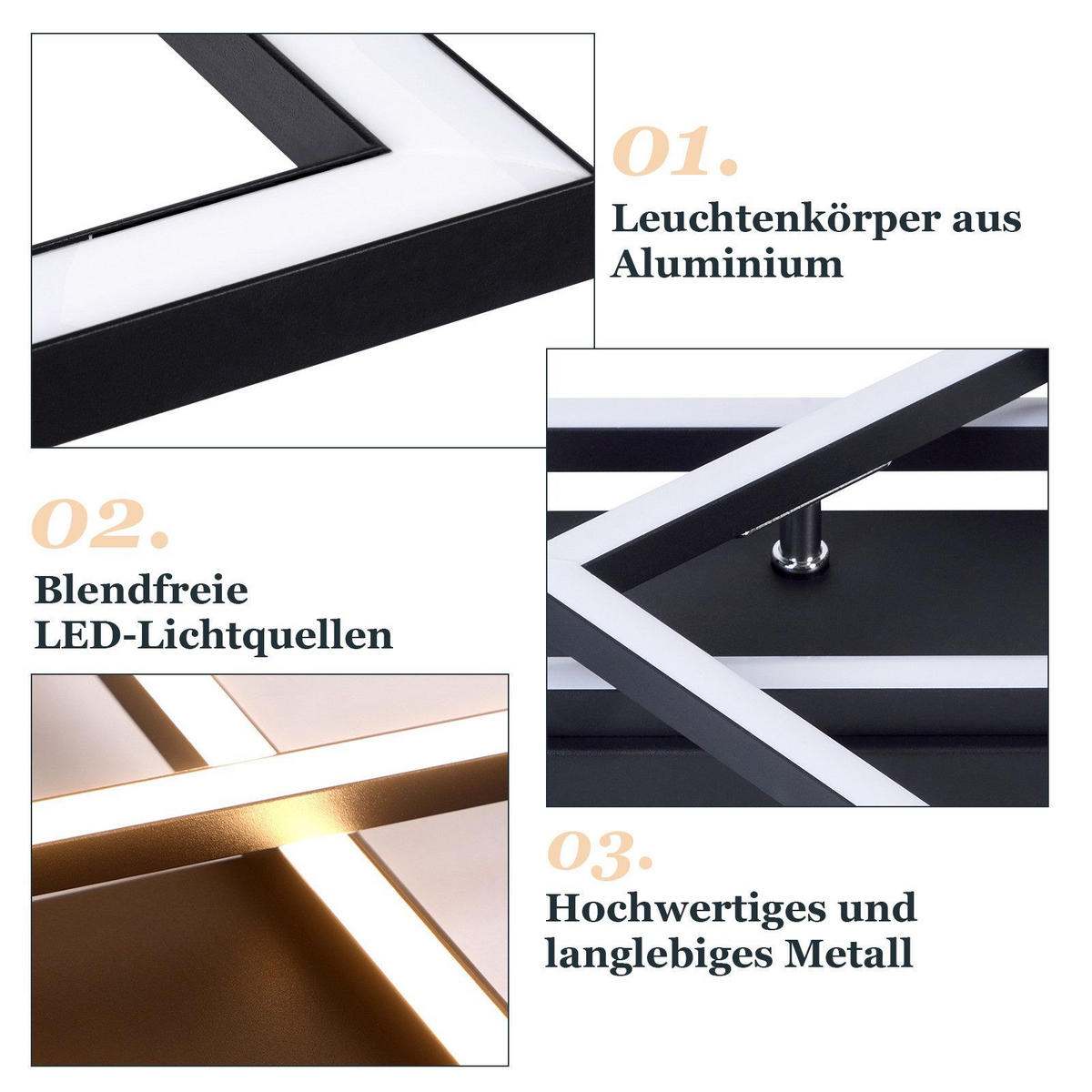 LED-DECKENLEUCHTE Maiden 20/42/7cm - Schwarz, Metall (42/20/7cm) - Nettlife