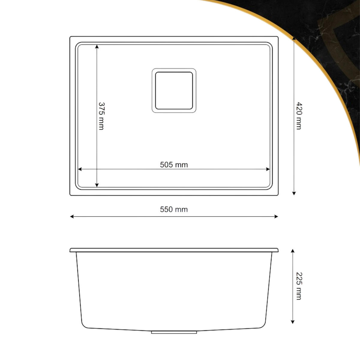 SPÜLBECKEN Napo 55 Schwarz 3-tlg. 55/42 cm Unterbau Granitkomposit mit Siphon - Schwarz, Stein (55/42/20cm) - Granitan