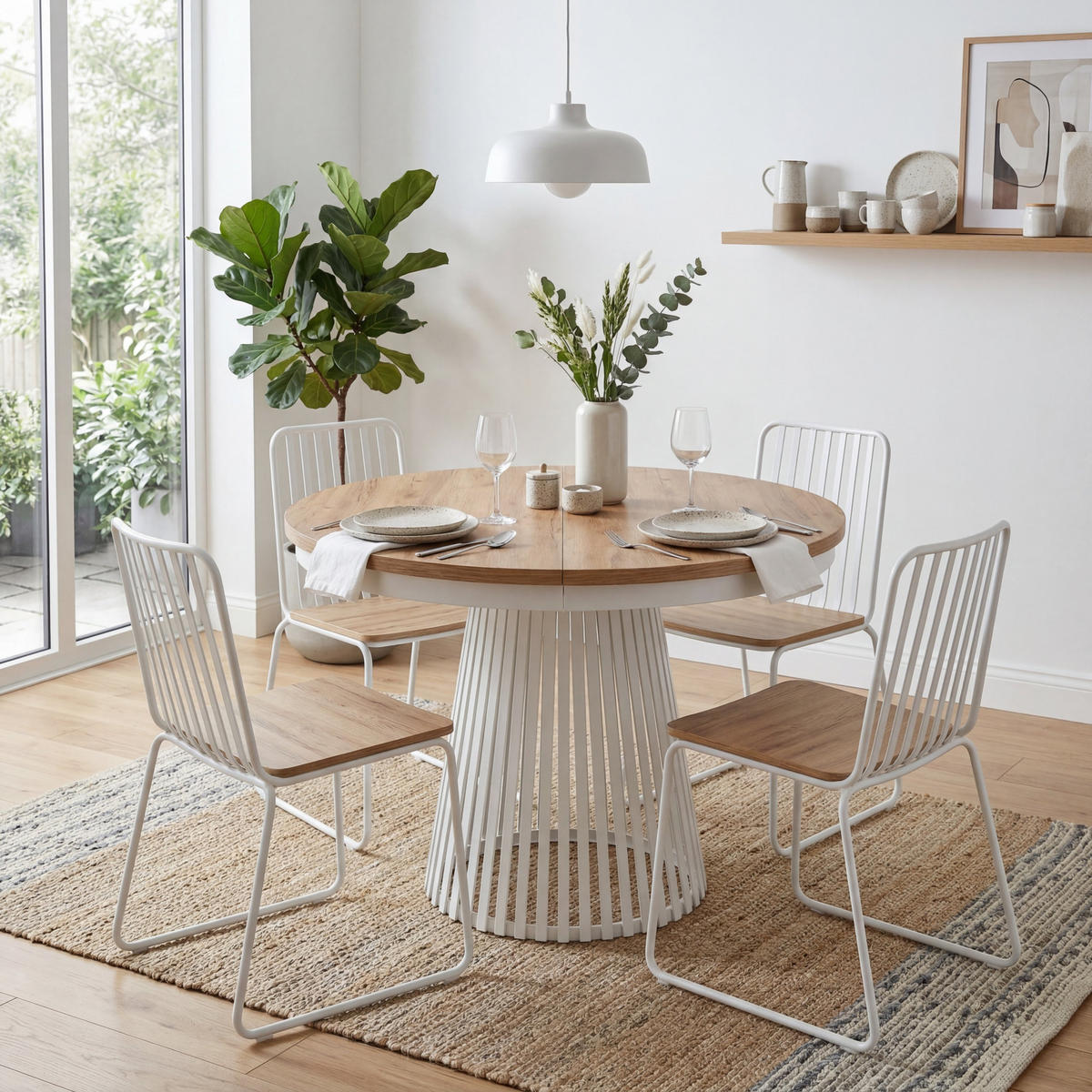 ESSTISCH TRAVIS Ausziehbar 100 - 180 / 100 x 76,6 cm - Weiß/Naturfarben, Holz (100/100/76.6cm) - MASSENO