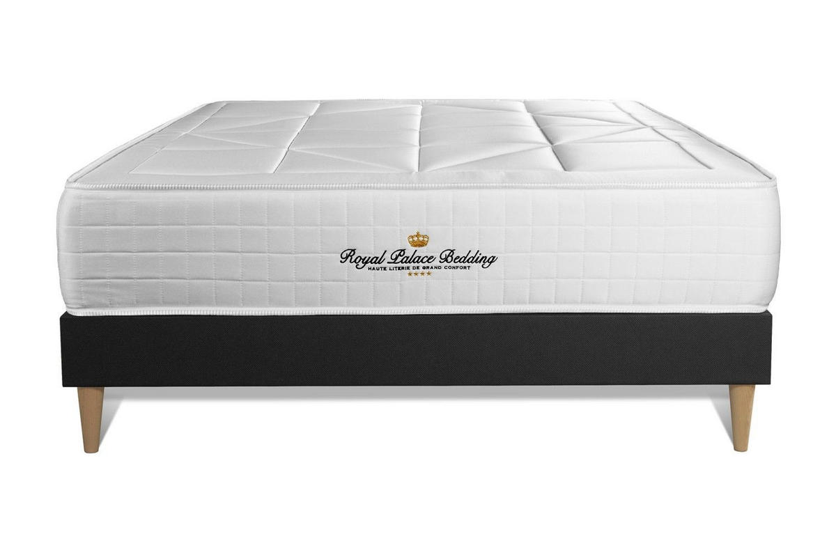 BETT Windsor Taschenfederkern und Memory-Schaum 130 x 190 cm h1 - Kit Bettgestell Schwarz - Beige/Schwarz, Holz (130/190cm) - ROYAL PALACE BEDDING
