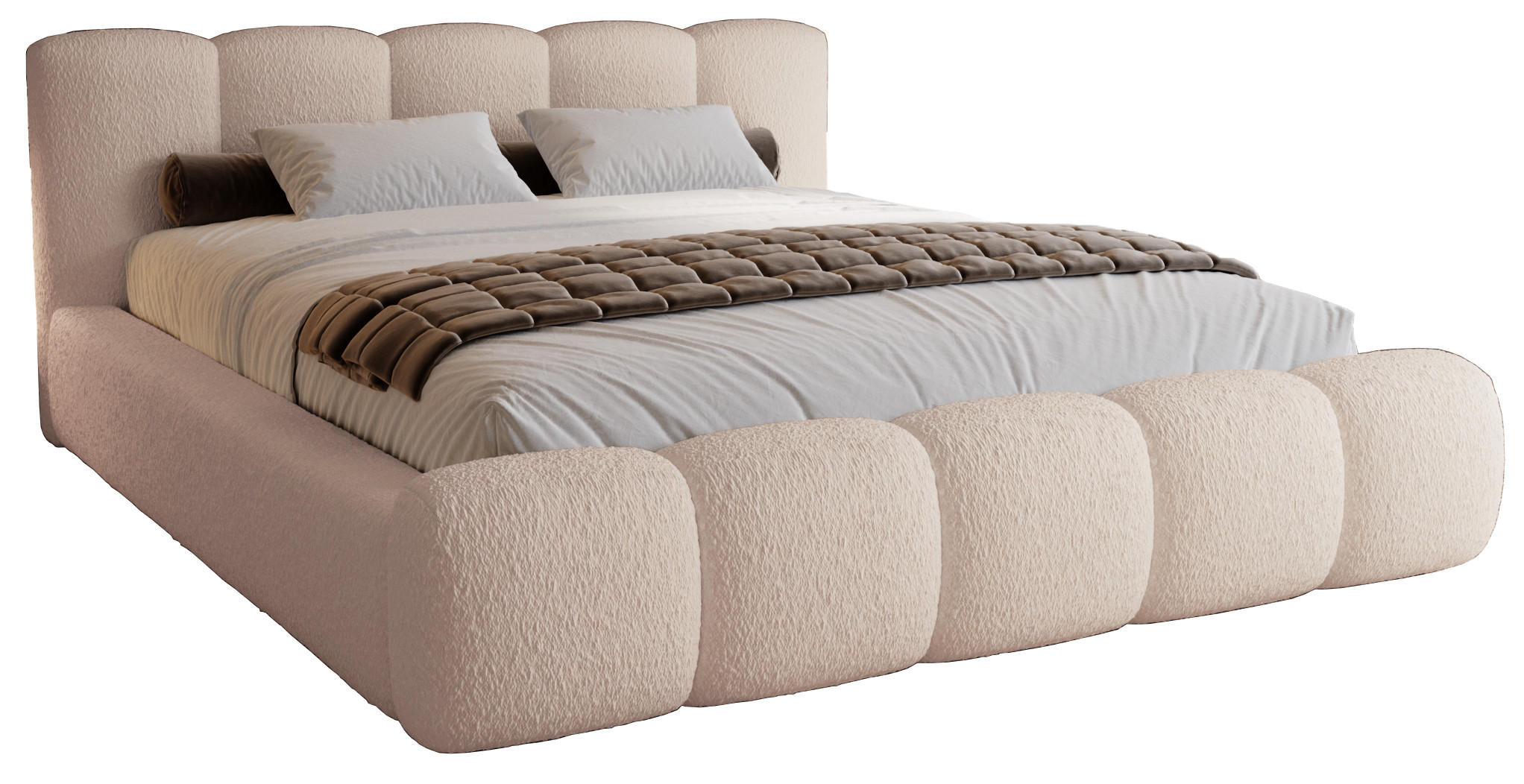 POLSTERBETT bouclé 200x200 Ravello mit Bettkasten, Lattenrost, Beige - Beige, Holz/Textil (200/200cm) - Emporius