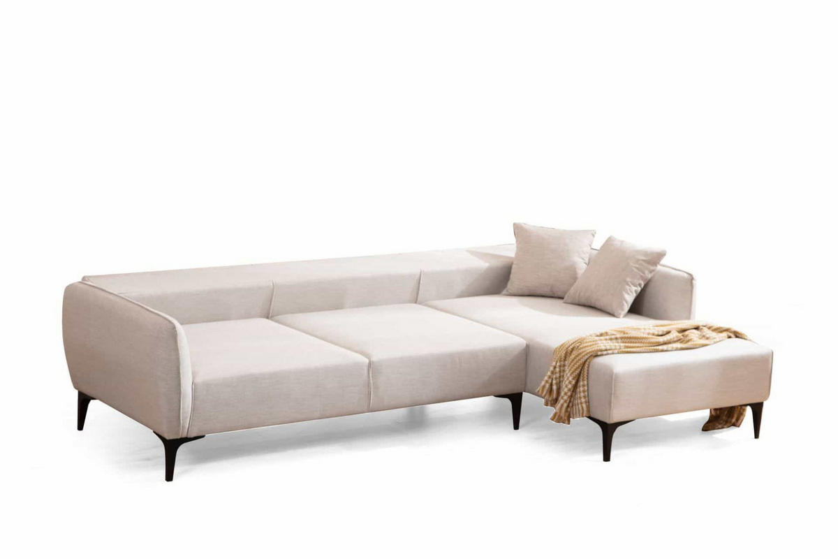 ECKSOFA mit verstellbarer Rückenlehne - Beige/Schwarz, Holz/Kunststoff (140/270cm) - myHomelando