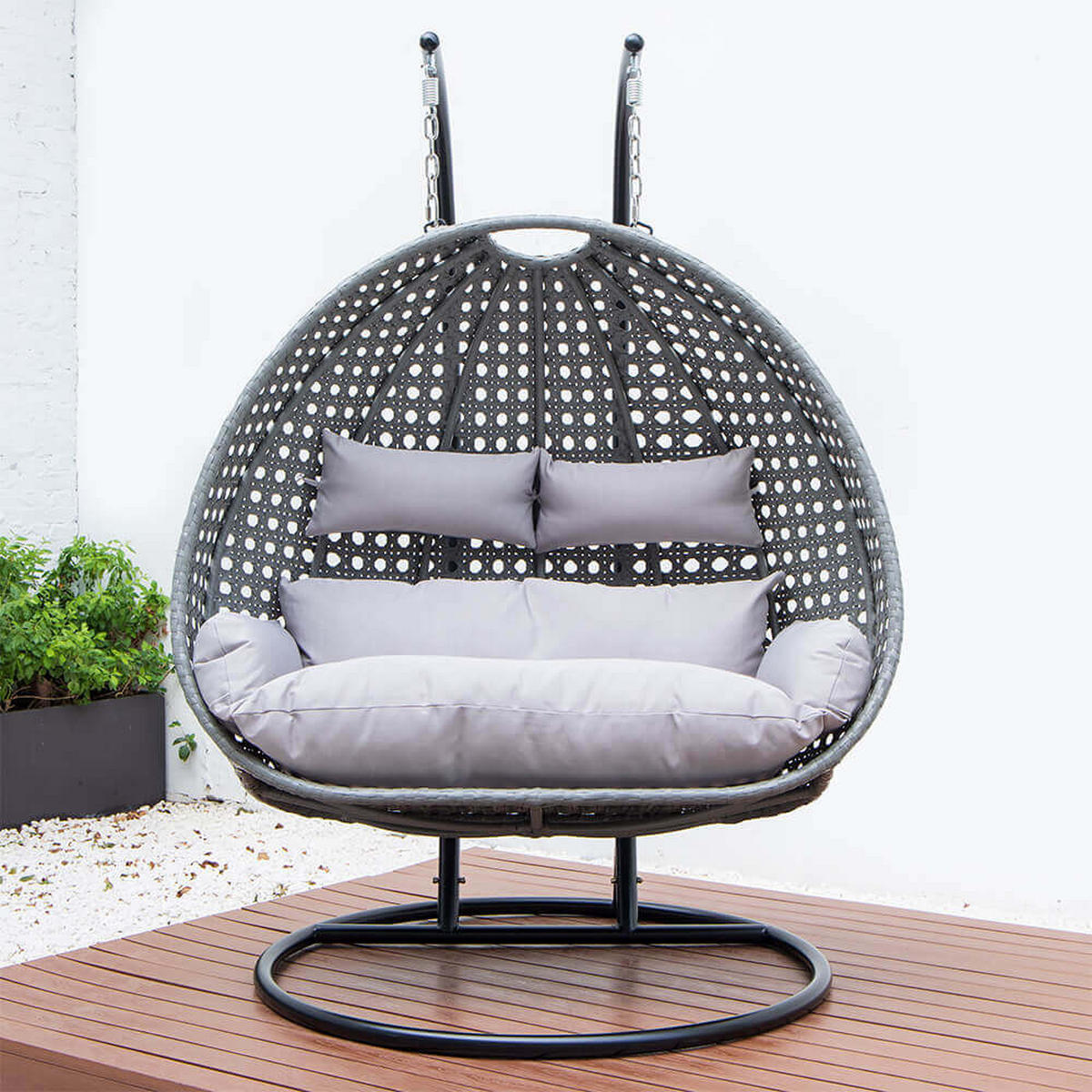 POLYRATTAN Hängesessel mit Regenabdeckung TWIN - Grau für 2 Personen - Grau, Kunststoff (145/126/74cm) - Home Deluxe