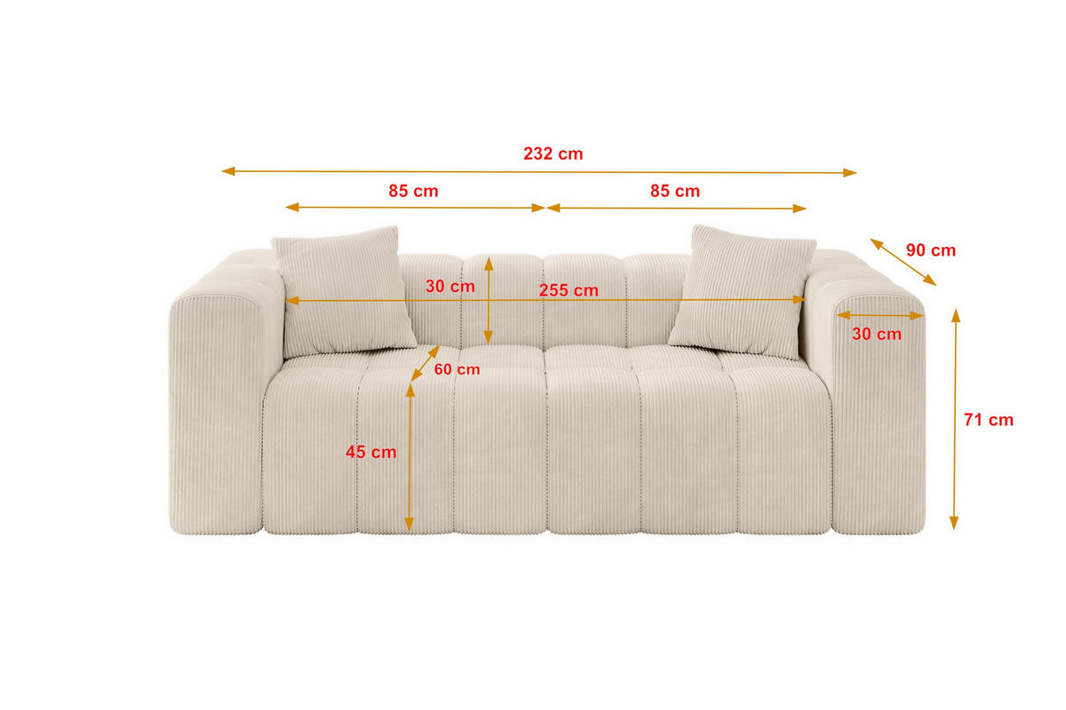 POHOVKA 2-MÍSTNÁ DONY-2 232x90x71 cm Béžová Manšestr - černá/kašmírová, kompozitní dřevo/textil (232/71/90cm) - ALTDECOR