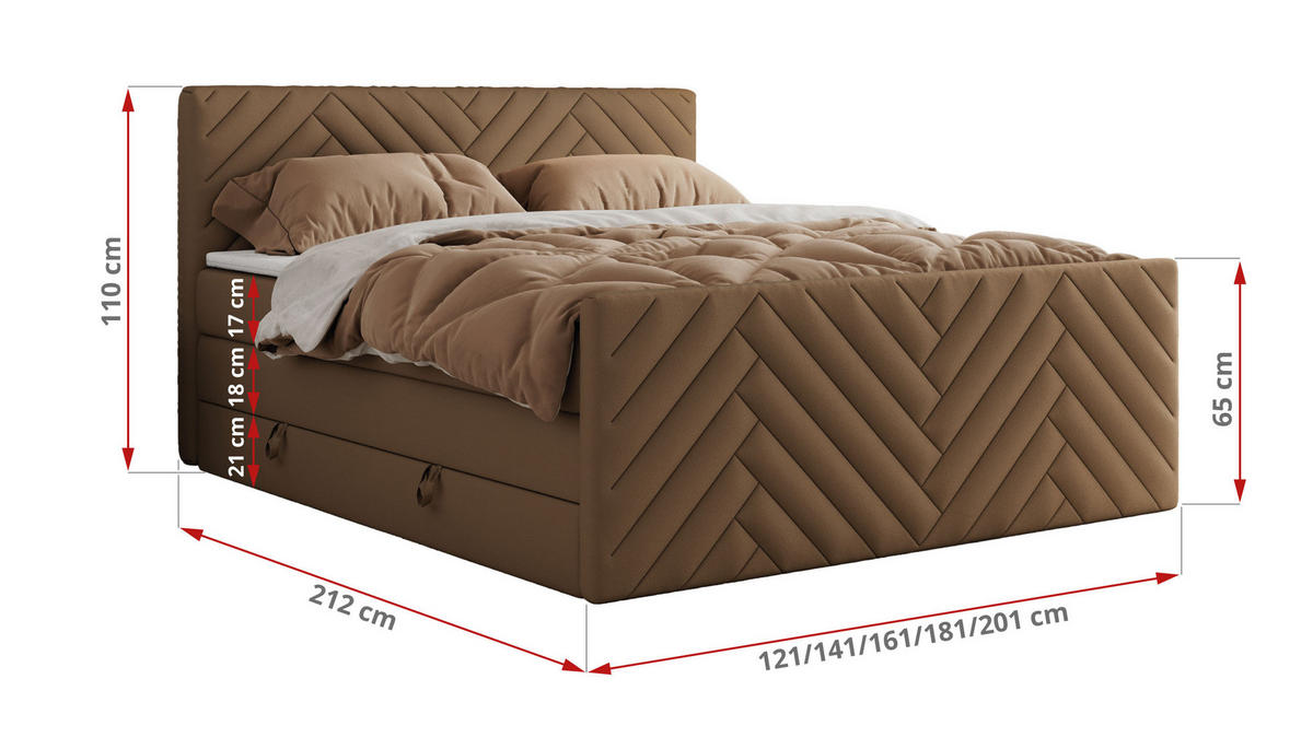 BOXSPRINGBETT PARIS KING DUO - 200/200 - Braun Kunstleder - H4 - Braun, Holz/Textil (200/200cm) - MKS
