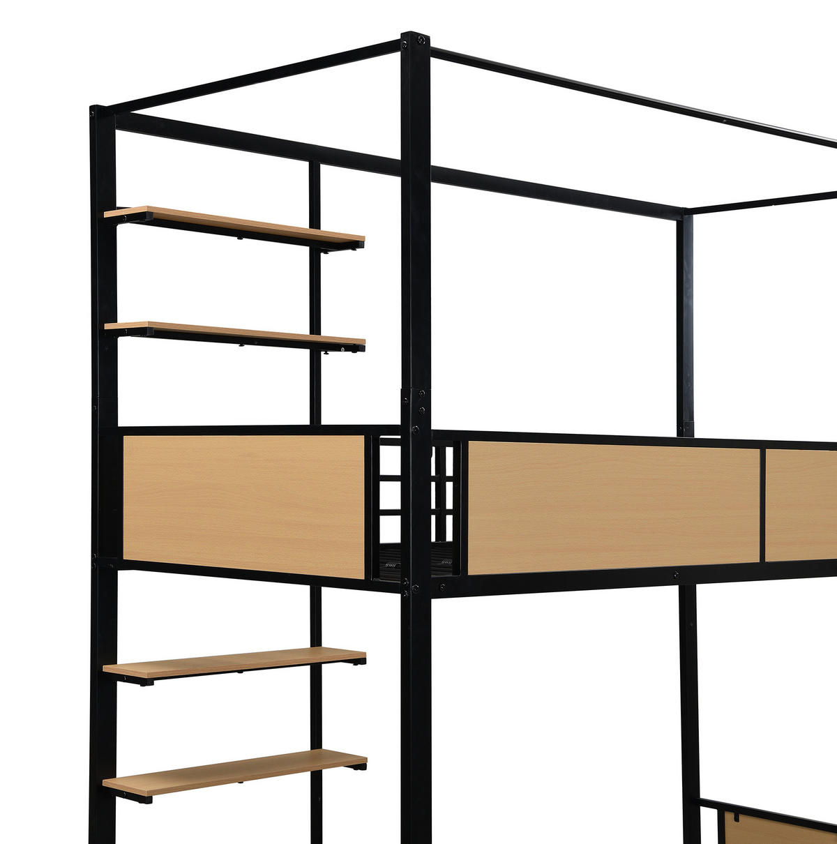 ETAGENBETT 90/200 cm Schwarz/Natur mit Stauraum und Ablageboard - Schwarz, Holzwerkstoff (90/200cm) - OKMYHOME