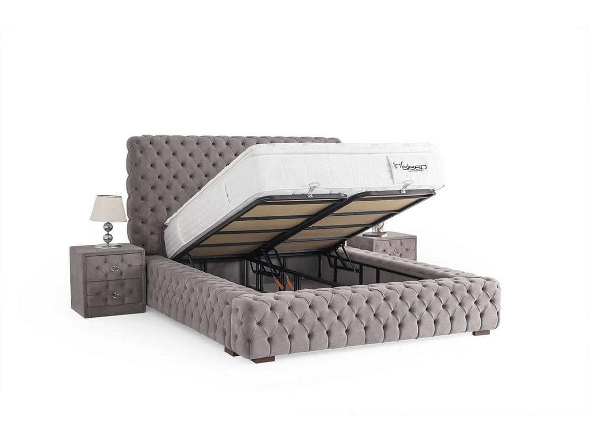 POLSTERBETT Marsilya 180x200 Grau - Grau, Textil/Metall (180/200cm) - Villa Möbel
