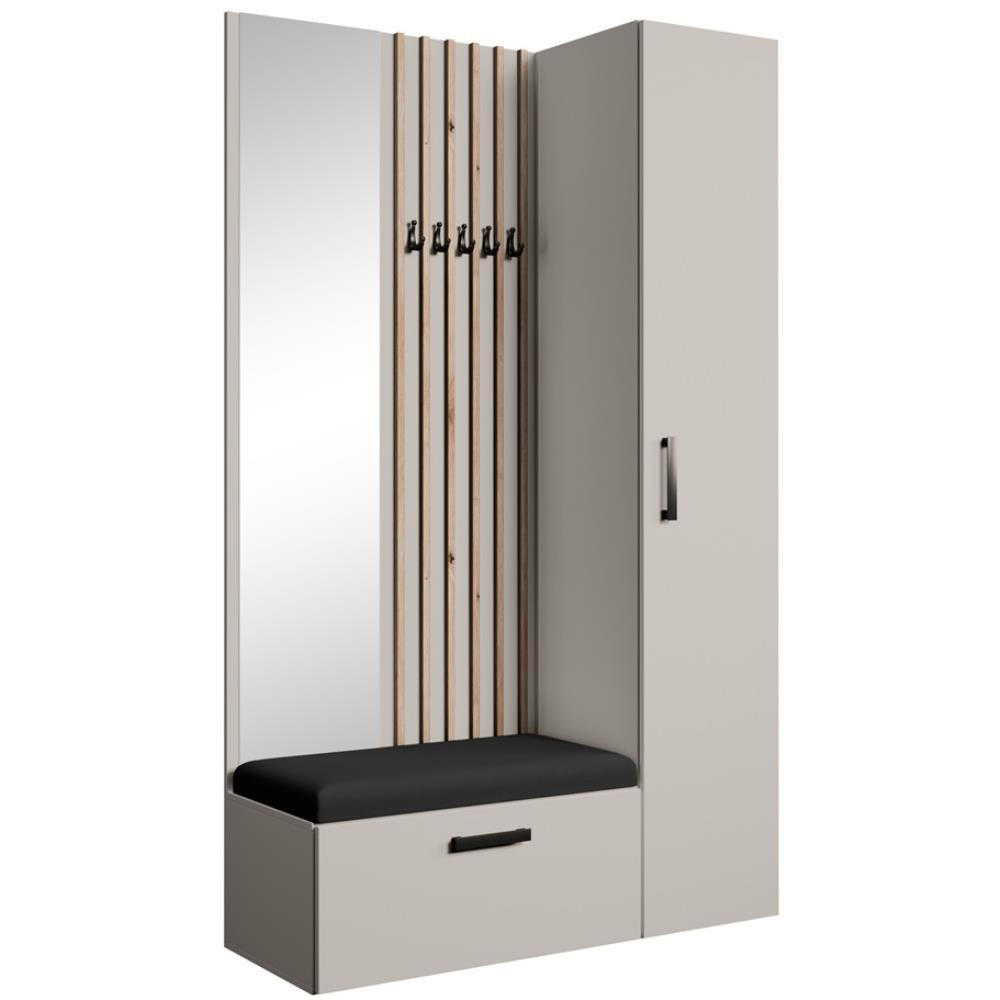 GARDEROBE Margaret II 121/203/43 mit Lamellen und Hochschrank - Kaschmir/Schwarz, Holzwerkstoff/Kunststoff (121/203/43cm) - Beautysofa