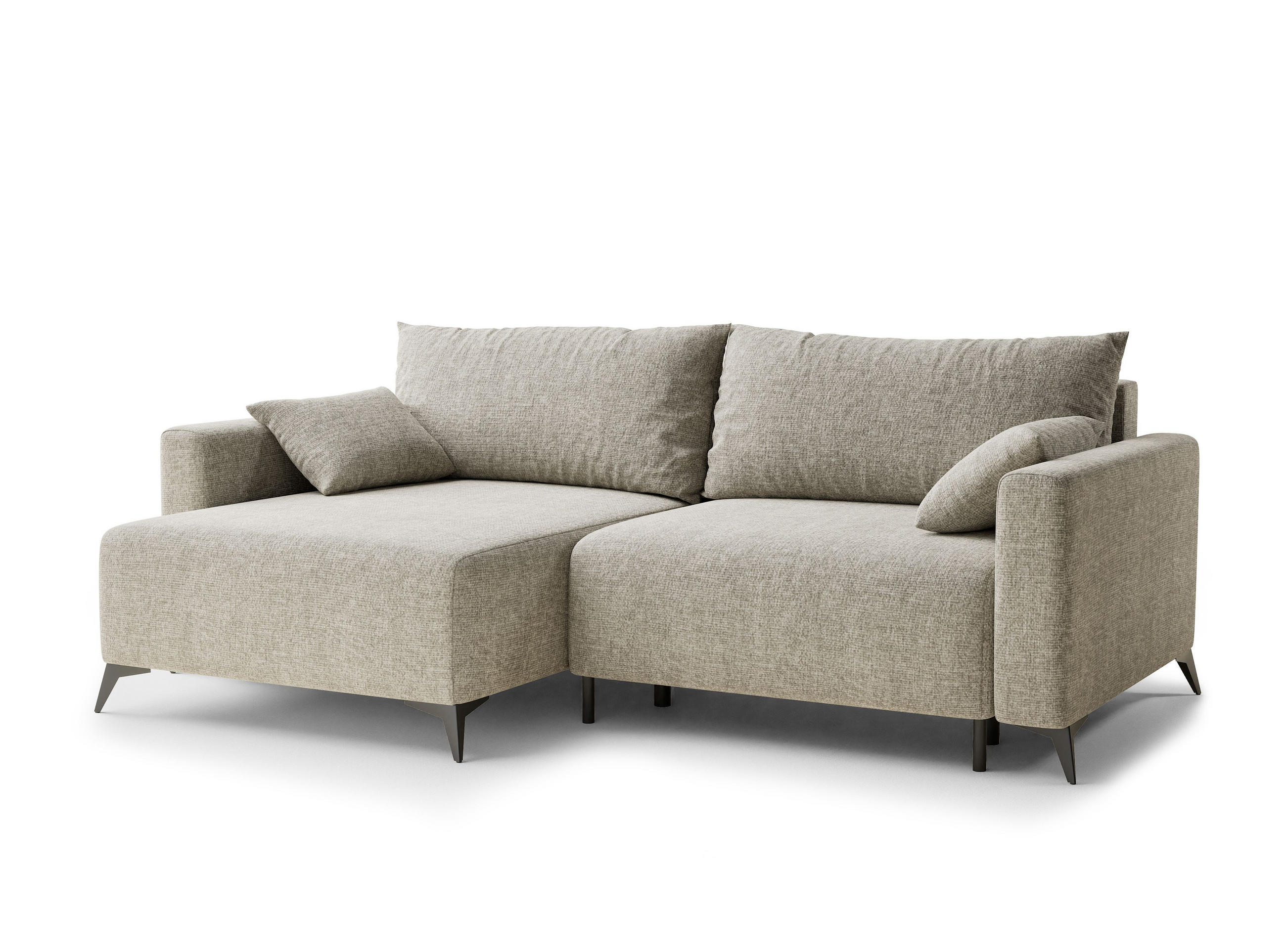 ECKSOFA MIT SCHLAFFUNKTION Leon Beige Chenille-Stoff - Beige/Schwarz, Holz/Holzwerkstoff (148/239cm) - Maison de Reve