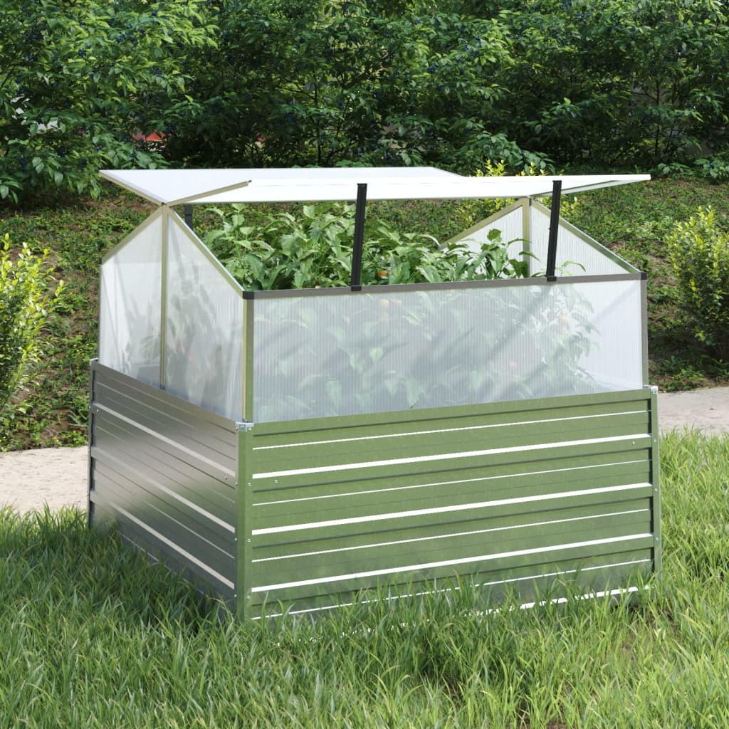 GARTEN-HOCHBEET mit Gewächshaus 100x100x85 cm Silber - Silberfarben, Metall (100/85/100cm) - furnicato