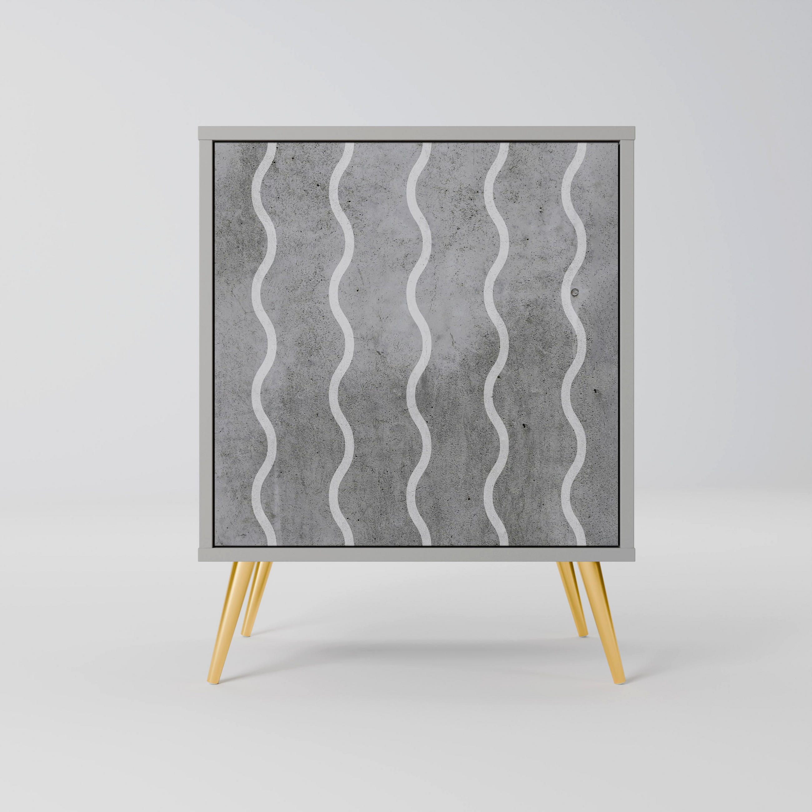 SIDEBOARD WAVES OF CONCRETE, Grau, 57,5x42x75,5 cm, Goldfarbene Metallfüße - Goldfarben/Multicolor, Holzwerkstoff/Metall (57.5/75.5/42cm) - SpaceRebels