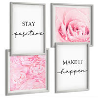 BILDER SET 4er Set - 50x50 cm & 40x60 cm Silberner Rahmen - Minimalistische rosa Blüten - Silberfarben, Kunststoff (50/50cm) - TULUP