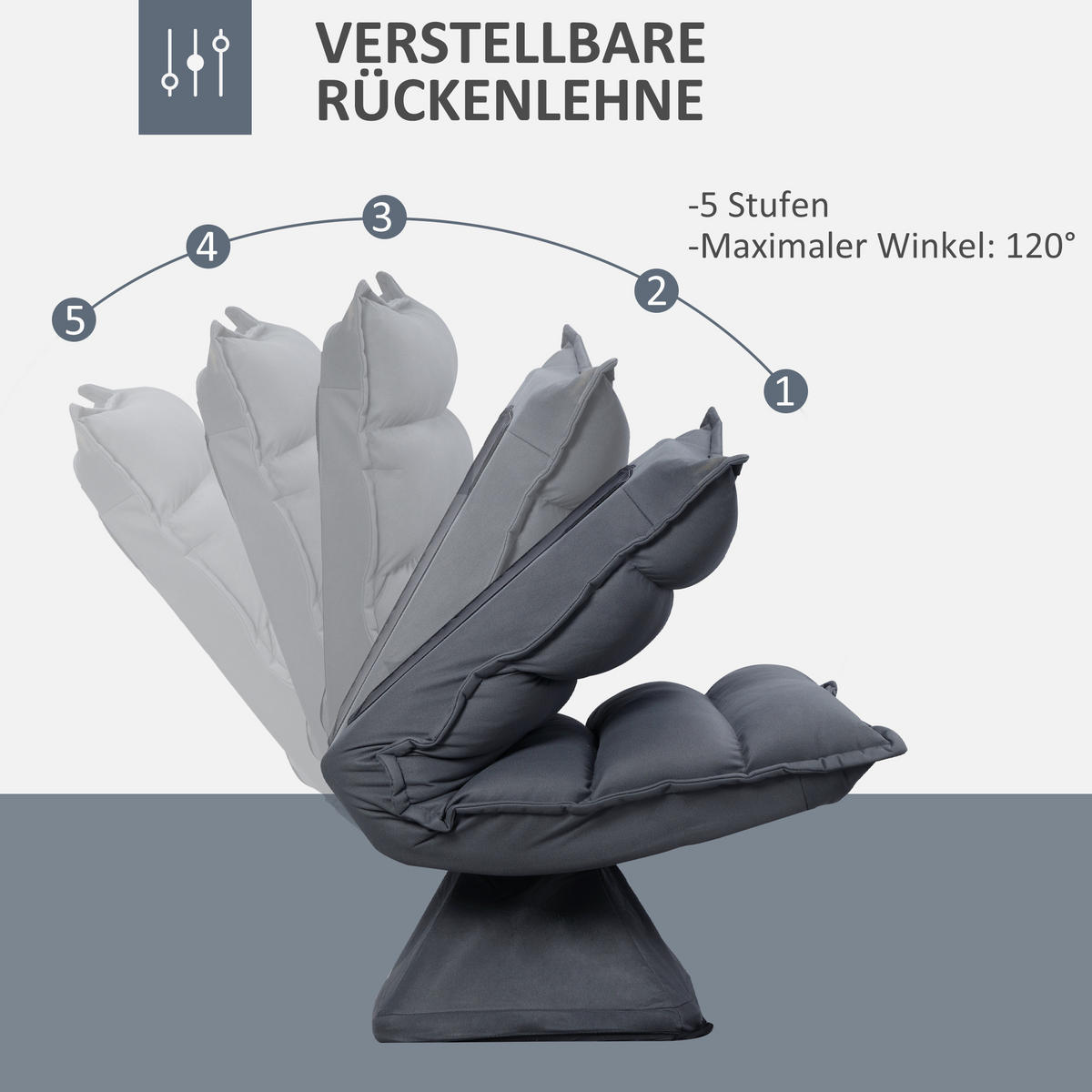 BODENSOFA Bodenstuhl mit 360° drehbarem Sockel Meditationsstuhl Dunkelgrau - Dunkelgrau, Metall (70/95/62cm) - HOMCOM