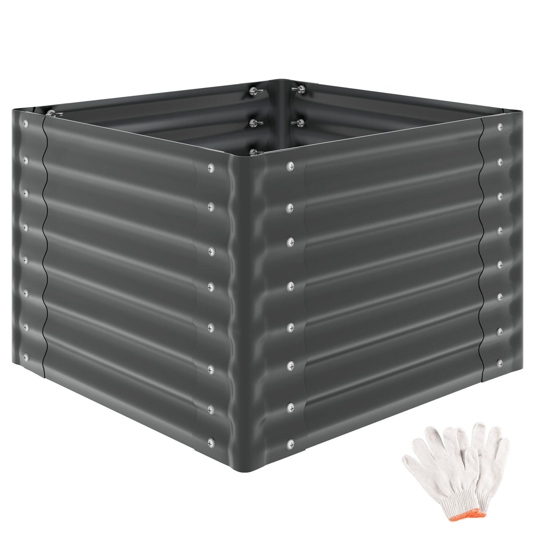 HOCHBEET Salvia, verzinkt, 80 x 80 x 62 cm, 380 l, inkl. Handschuhe, grau - Grau, Metall (80/62/80cm) - tectake