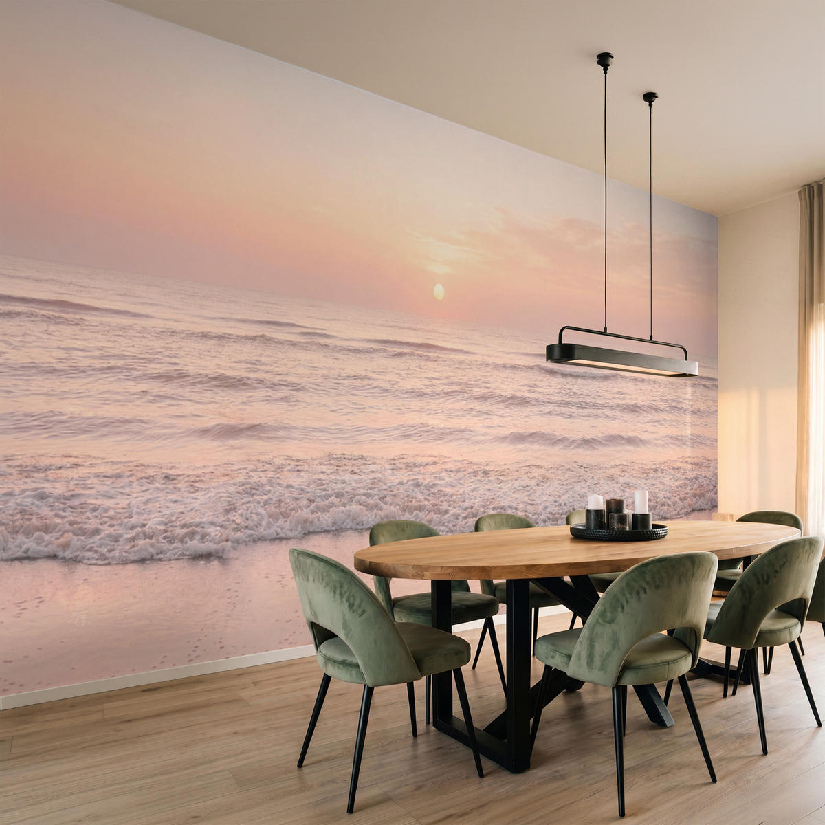 TAPETE - Sonne - Strand - Rosa - 450x200 cm - Hellrosa, Papier (450/200cm) - OnlyWow