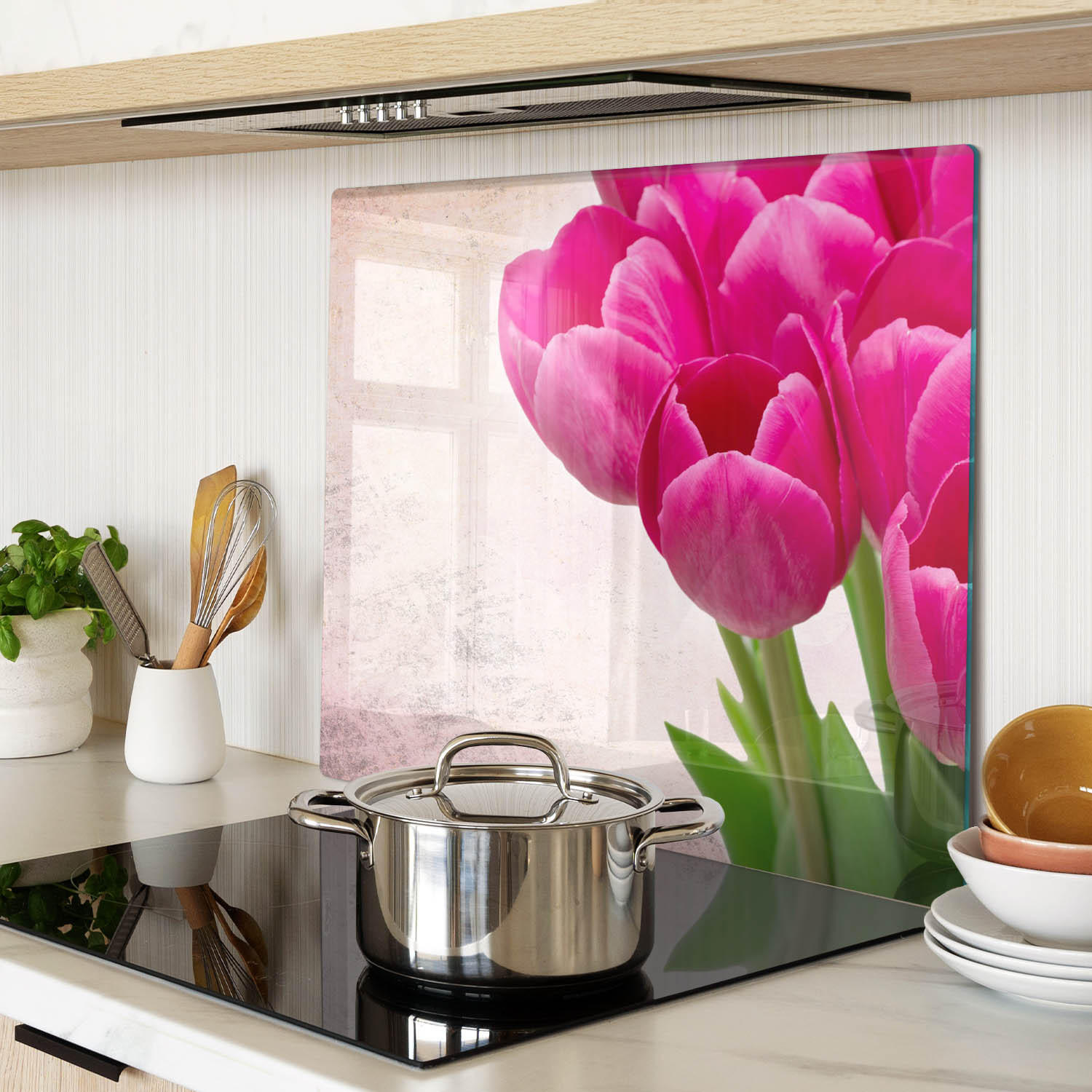 GLASPLATTE 60x52 cm Rosa Tulpen - Lila, Glas (60/0.4/52cm) - TULUP