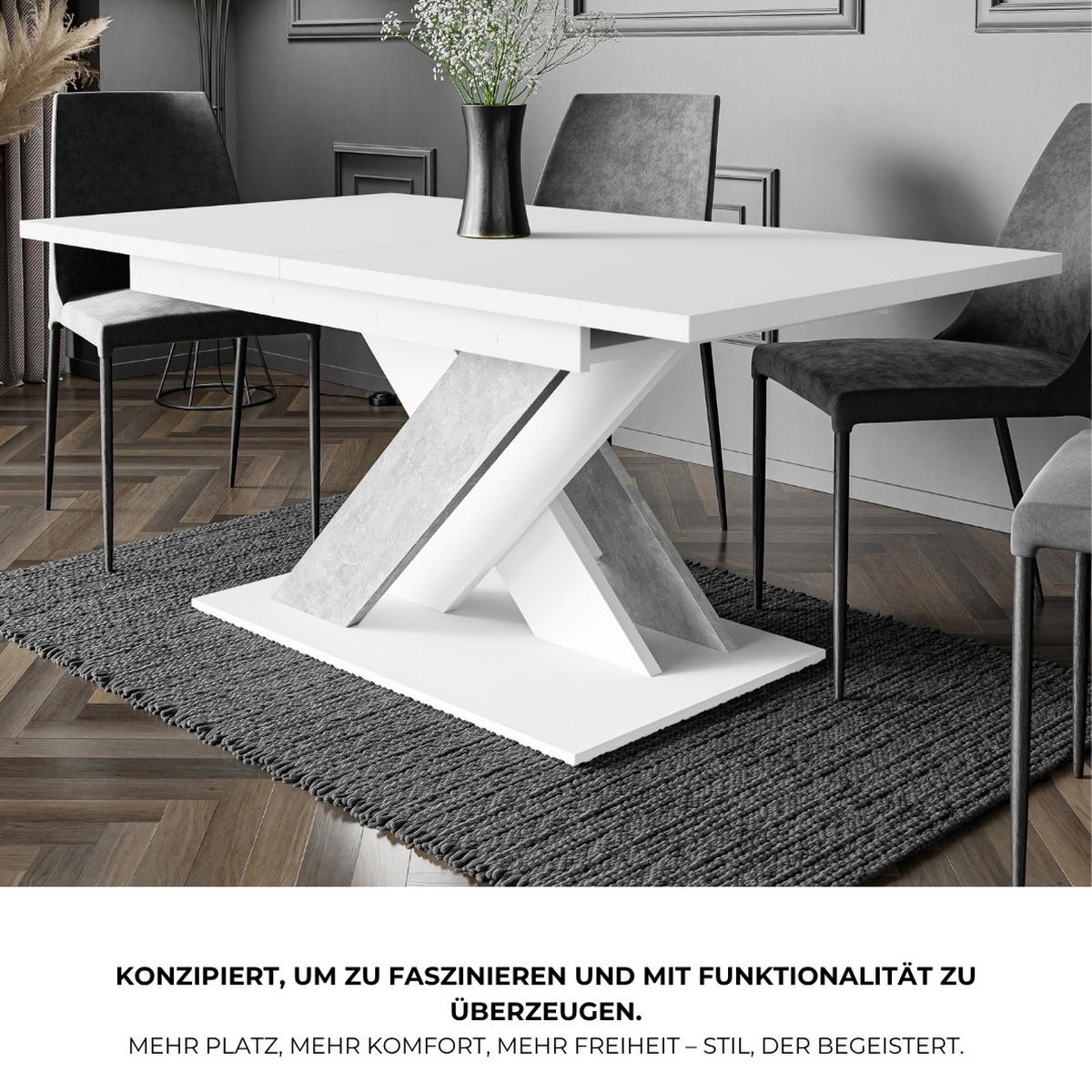 ESSTISCH Grau Betonoptik und Weiß Ausziehbar 140 - 180 cm - Weiß/Grau, Holzwerkstoff (140/80/75cm) - PROSPERO