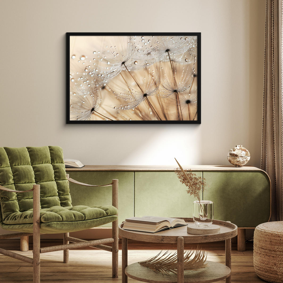 POSTER MIT RAHMEN Löwenzahn - Abstrakt - Natur - Beige 90x60 cm - Braun, Papier (90/60cm) - MuchoWow