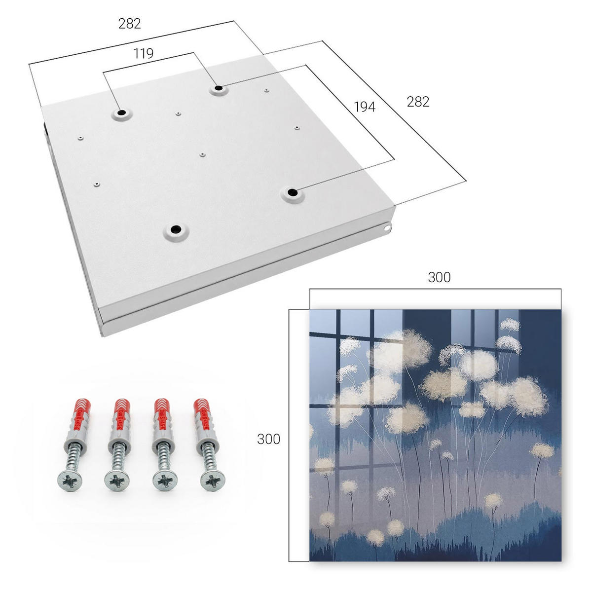 SCHLÜSSELBOX Weiß 30x30 cm – Türöffnung nach rechts - Löwenzahn - Blau, Metall (30/30/5cm) - TULUP