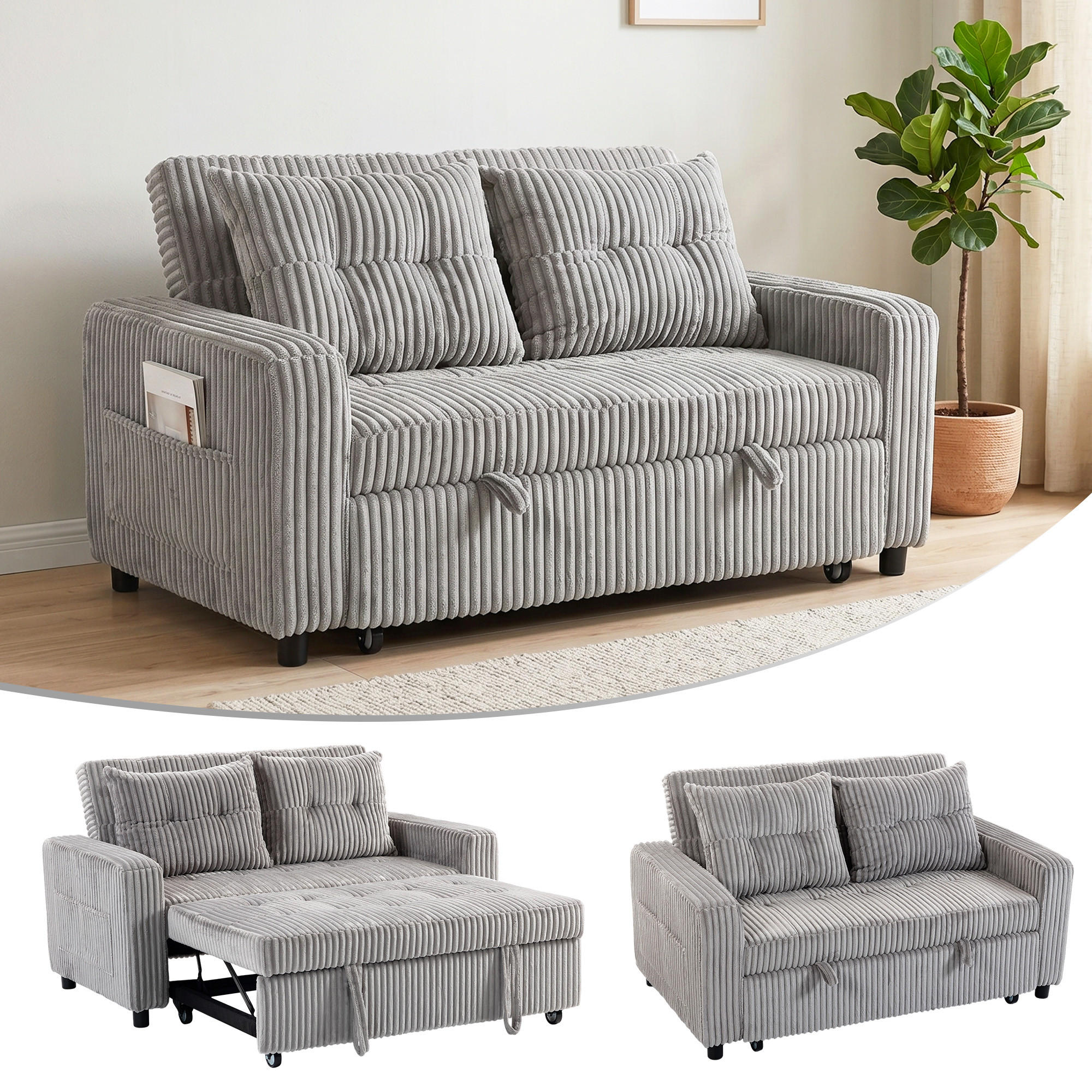 2-SITZER Schlafsofa Hellgrau 157.0/90.0/91.0 cm - Hellgrau, Textil (90/91/157cm)